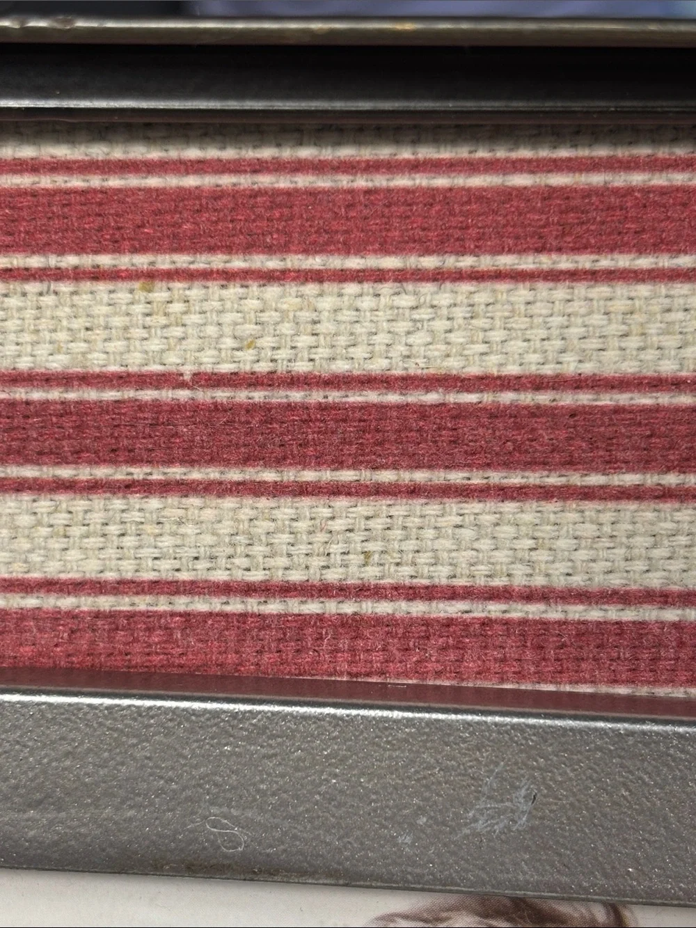 NWT Mud Pie Ticking Stripe Square Photo Frame-Rustic Farmhouse; Red & Cream